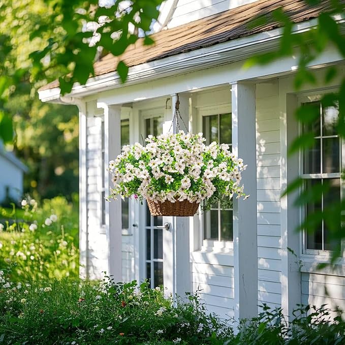 Grunyia Artificial Fake Flowers for Outdoor Spring Decoration, 16 Bundles Faux Silk Colorful Daisy UV Resistant Realistic for Outside Porch Patio Home Yard Garden Planters Pots Window Box (White)