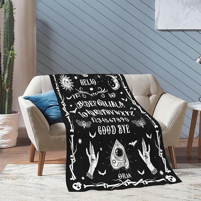 LNKRFRPA Ouija Board Blanket 60"x50", Goth Witchy Birthday Gifts for Women/Men, Spooky Gifts, Sun and Moon Print Decoration for Home Bedroom Living Room Dorm Chair Halloween Gothic Throw Blanket