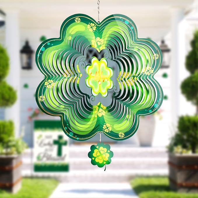 Spring Shamrock Metal Wind Spinners St Patricks Day Hanging Gifts for Women Mom Grandma,12inch Wind Spinner for Home Party Ornament Outdoor & Indoor Garden Decorations