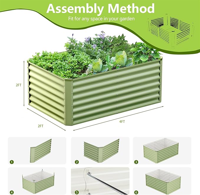 4x2x2FT Galvanized Raised Garden Bed Kit, Galvanized Planter Raised Garden Boxes Outdoor, Large Metal Raised Garden Beds for Vegetables-Green