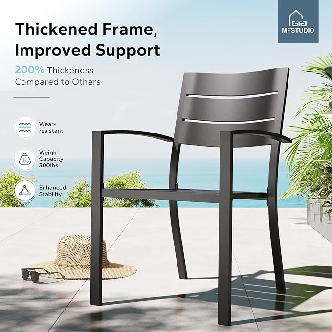 MFSTUDIO Patio Table and Chairs Set, Black Metal Outdoor Dining Set for 6, 7 Piece Wrought Iron Patio Furniture Dining Set for Deck Backyard Garden