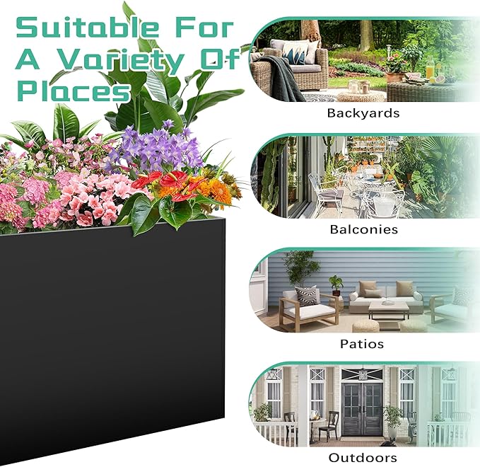 Metal Rectangular Planter Box, 38''L x16''Wx20''H Planter Boxes Outdoor Heavy Duty, Rectangular 3 Tier Adjustable Height Outdoor Galvanized Steel Plant Box, Garden Planter for Plants and Flowers