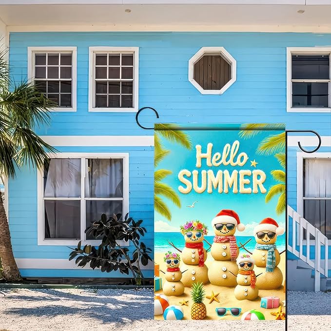 Welcome Summer Garden Flag 12x18 Inch Double Sided Beach Snowman Garden Flag Ocean Coastal Decorative Yard Outdoor Small Decor Christmas Outside Decorations