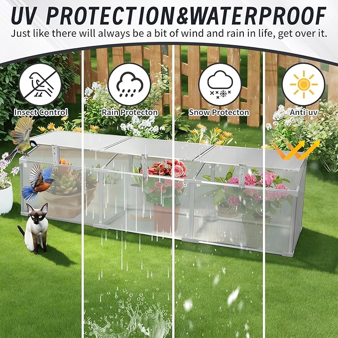 6×1.6 FT Polycarbonate Mini Greenhouse for Outdoors Winter Use, Portable Raised Cold Frame Green House with Openable Top, Aluminum Frame Small Greenhouse for Herbs Flowers Vegetables, Silver