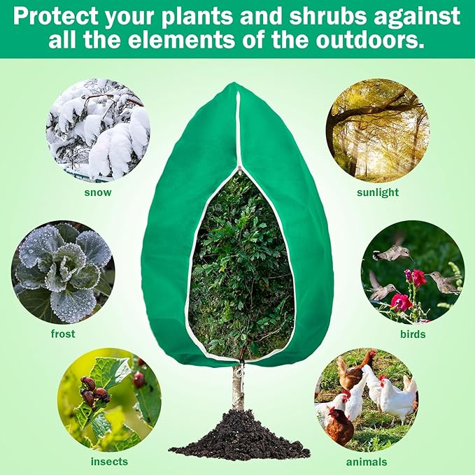 Vincreem 1 Pcs 10 x 10 ft Plant Covers Freeze Protection Extra Large Frost Cloth Plant Covers with Zipper Drawstring Winter Cold Weather Frost Blankets for Outdoor Palm Fruit Tree and Shrubs (Green)