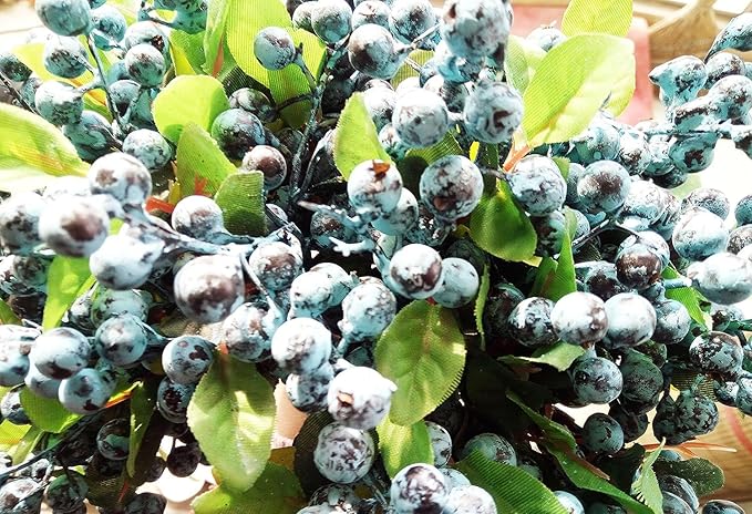 Mistari Artificial Flowers California Faux Blueberries Artificial Blueberry Stems for Decorating Blueberry Picks Fruit Fake Silk Flowers Home Decorative Party Wedding (20 Pack)