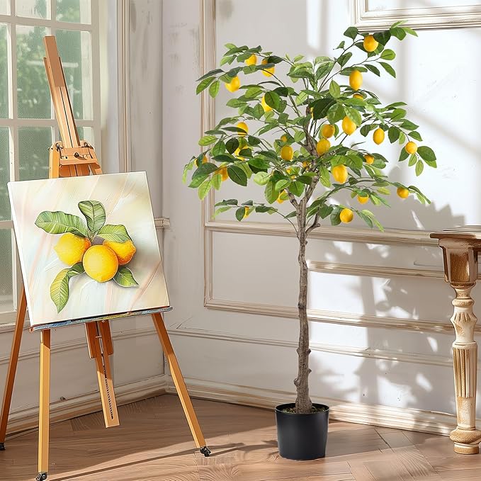 Artificial Lemon Tree, 5FT Tall Fake Lemon Plant in Pot, Faux Lemon Fruit Tree for Indoor Home Decor Office Living Room