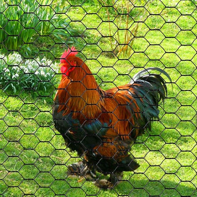 PVC Hexagonal Poultry Netting Chicken Wire 18" x150' x 1" Mesh 20GA Black