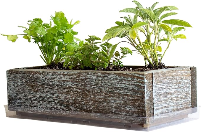 Reclaimed Barnwood Style Planter Box - Aged Brown - Weathered Rustic Look - Flower, Herb & House Plant Garden Barn Wood Planter with Drip Tray