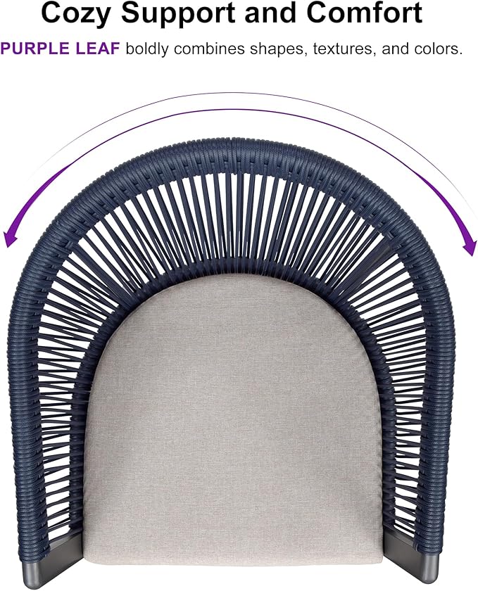 PURPLE LEAF 2 Pieces Outdoor Dining Chairs All-Weather Rattan for Lawn Garden Backyard Deck Patio Dining Chairs with Cushions, Navy Blue and Gray