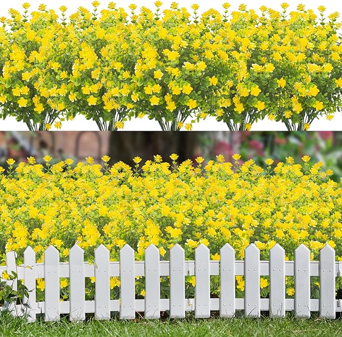 Grunyia 20 Bundles Artificial Flowers UV Resistant Fake Flowers No Fade Faux Plants Garden Porch Window Box Decorating (Yellow)
