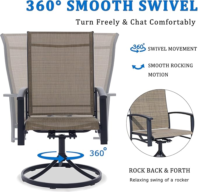 Patio Swivel Chairs Set of 6, All-Weather Metal Outdoor Dining Set with Breathable Mesh Seat, Lightweight Mocha Swivel Bistro Chairs for Garden, Deck, Porch - Cool & Comfortable Relaxation