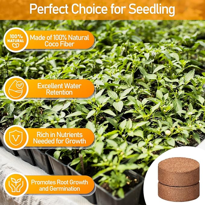Legigo 50 Pcs 30mm Coco Coir Pellets Seed Starter Soil Mix- Organic Coconut Coir Potting Soil Pods for Seedling, Coco Peat Soil Discs for Indoor & Outdoor Plants Bonsai Herbs Vegetables and Flowers