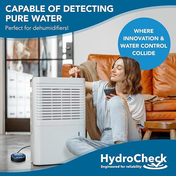 HydroCheck Water Sensor Alarm, Smart Water Leak Detector for Home & Basements | Made in The USA | Automatic Flood Detectors and Water Alarm, Pure Water Capable (WaterWatcher)
