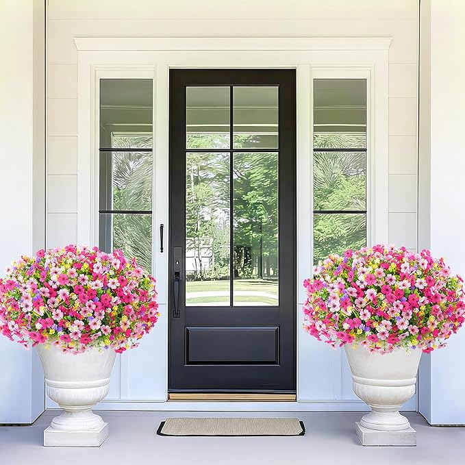 BLEUM CADE Artificial Flowers for Outdoors, 12 Bundles Fake Outdoor Flowers Faux Plants, UV Resistant Artificial Plants & Flowers for Decoration, Outside Fake Plants for Porch Garden Decor