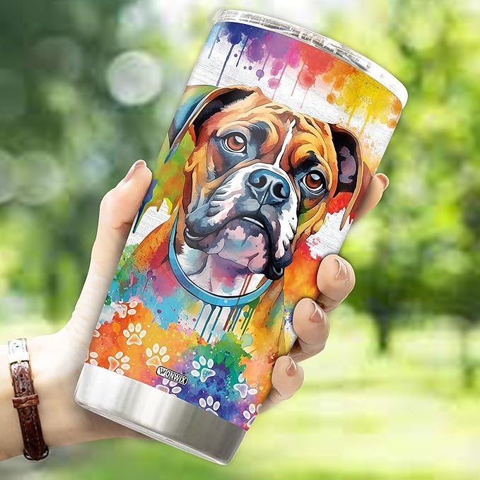 WONWIX Gifts for Boxer Lovers 20 Oz Stainless Steel Tumbler Travel Coffee Mug Birthday Christmas New Year Thanksgiving Easter Gift Ideas for Dog Lovers Owners Boxers Mom Funny Facts Water Bottle