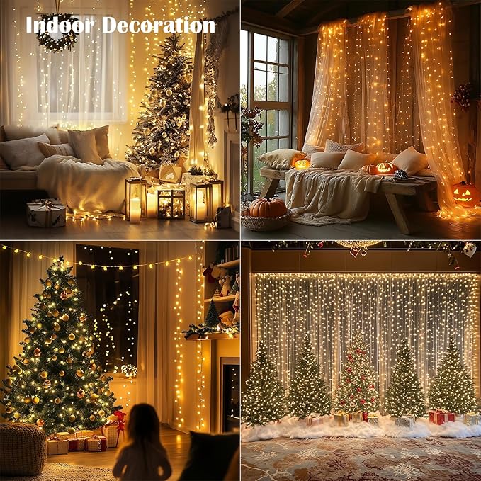 Fairy Lights Plug in,4Pack 100FT 300LEDs Waterproof Led String Lights,8Modes Remote Twinkle Light for Outdoor Indoor Christmas Wedding Birthday Garden Party Decorations,Silver Wire,Warm White