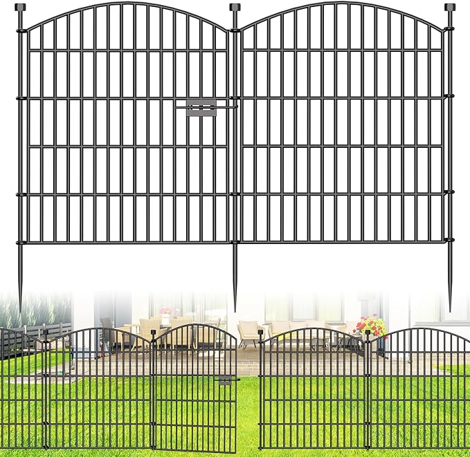 10 Panels Decorative Garden Fence with Gate - 32 in (H) x 23.6 ft (L) No Dig Dog Fence Outdoor for Yard, Rustproof Tall Garden Fencecing Panels, Animal Barrier Suitable for Yard Border, Patio