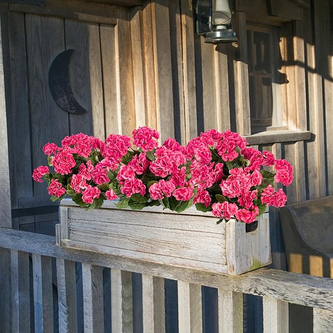 Uqueeten 4pcs Fake Flower Artificial Geranium,Artificial Flowers for Outdoors, Geraniums Artificial Flowers Realistic,Artificial Geraniums for Outdoors Fake Plant Decoration 14.4"(Rose Red)