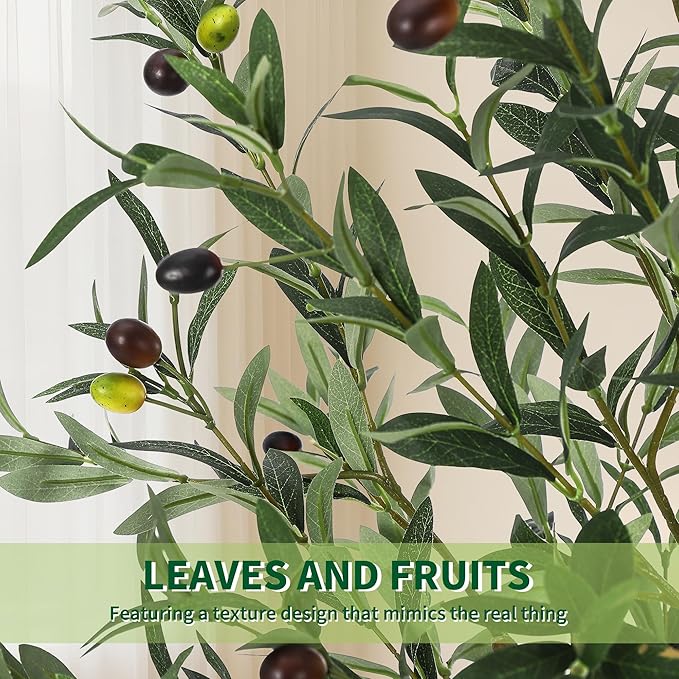 Artificial Olive Trees, 6 Ft Indoor Outdoor Fake Potted Silk Plant Faux Olive Tree with Trunk and Fruits, Artificial Tree Large Olive Plants for Living Room Home House Office Decor