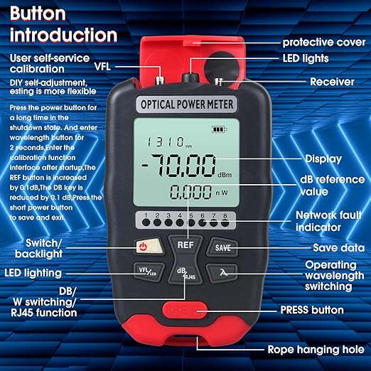 Duogalia Fiber Optic Tester Portable Fiber Light Meter FC/SC/ST Universal Interface Fiber Tester Built-in 15Km Visual Fault Locator (OPM&VFL) with 1pc FC to LC Adapter