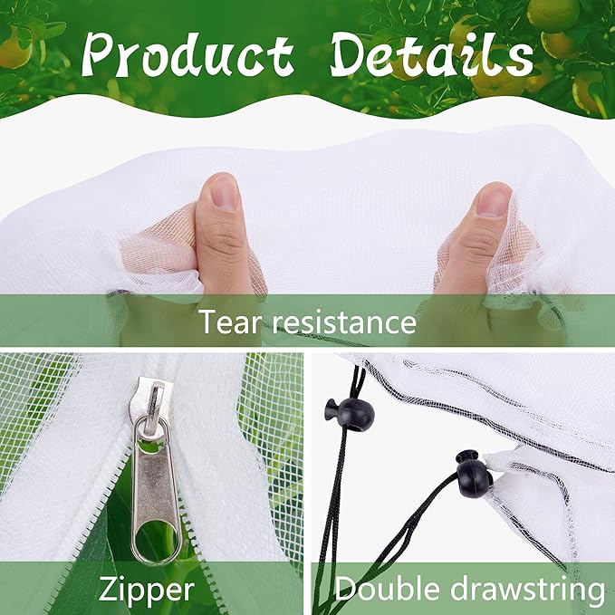 2 Pcs Fruit Tree Netting with Zipper & Drawstring, 8.2 x 6.5 Ft Garden Bird Netting Plant Cover, Blueberry Tomato Insect Bird Barrier Tree Net Protection Cover for Protecting Plants Vegetables Fruits