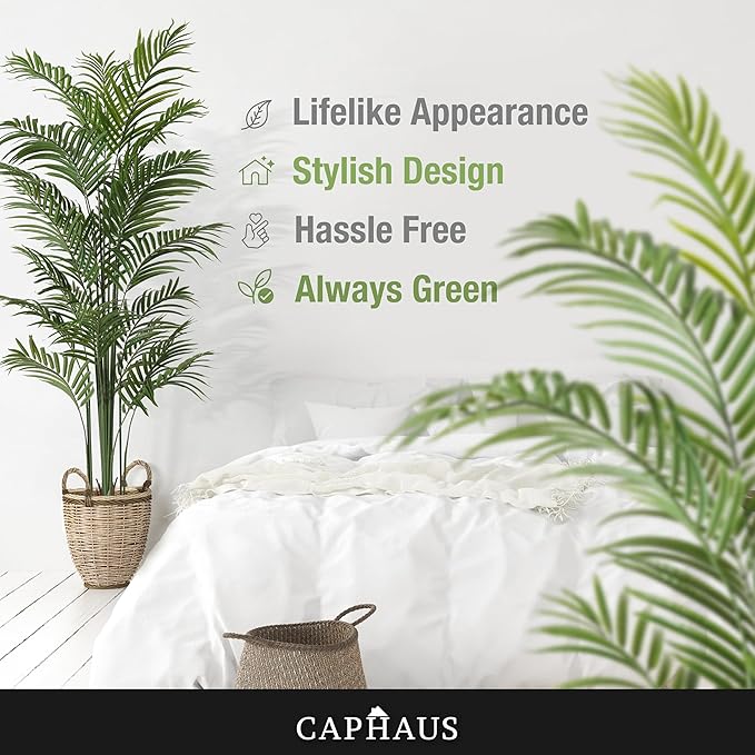 CAPHAUS 7FT Artificial Palm Tree Potted, Realistic Fake Palm Plant for Indoor & Outdoor, UV Resistant Low Maintenance Faux Tree for Home Office, Living Room, Covered Patio Decor