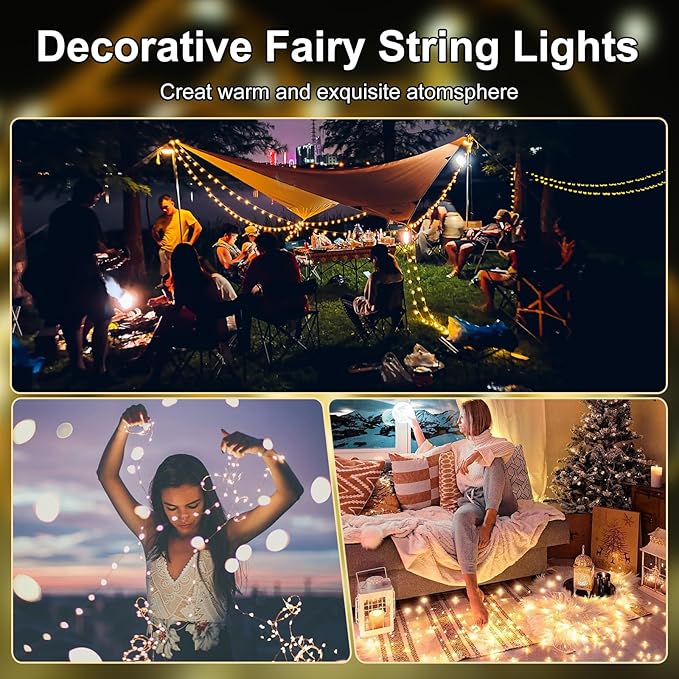 Fairy Lights Battery Operated String Lights 16.4ft 50LED Flashing and Constant Light Waterproof Silver Wire for Christmas DIY Party Wedding Decoration (Warm White, 2 Pack)