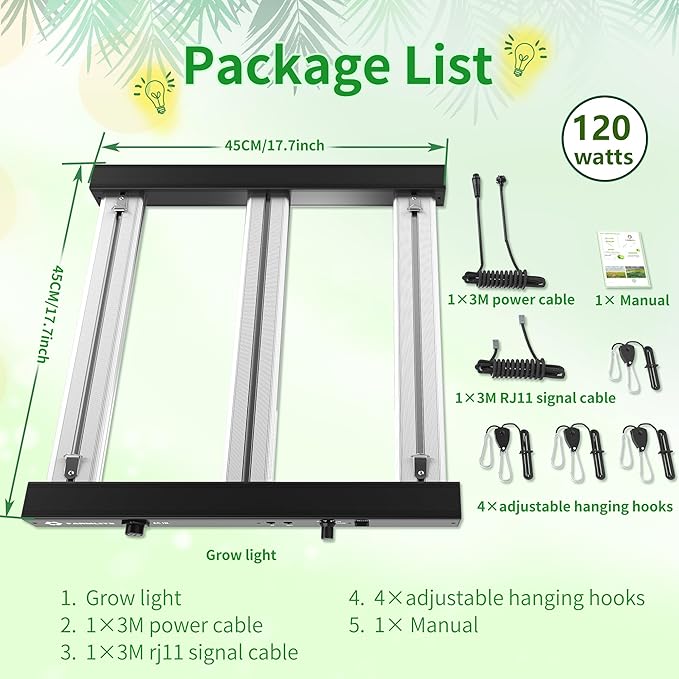 Grow Light FARMLITE Grow Lights for Indoor Plants 120Watts Full Spectrum LED Growing Light Plant Hanging Growing Bar Lamps Seedling Daisy Chain Dimmable Board 2x2ft Coverage