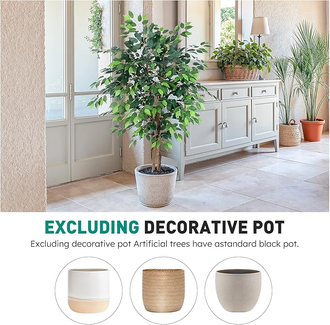 AQUGQ Artificial Ficus Tree 5ft, Artificial Plants Indoor with Realistic Leaves & Trunk, Fake Plants for Home Office Living Room Decor