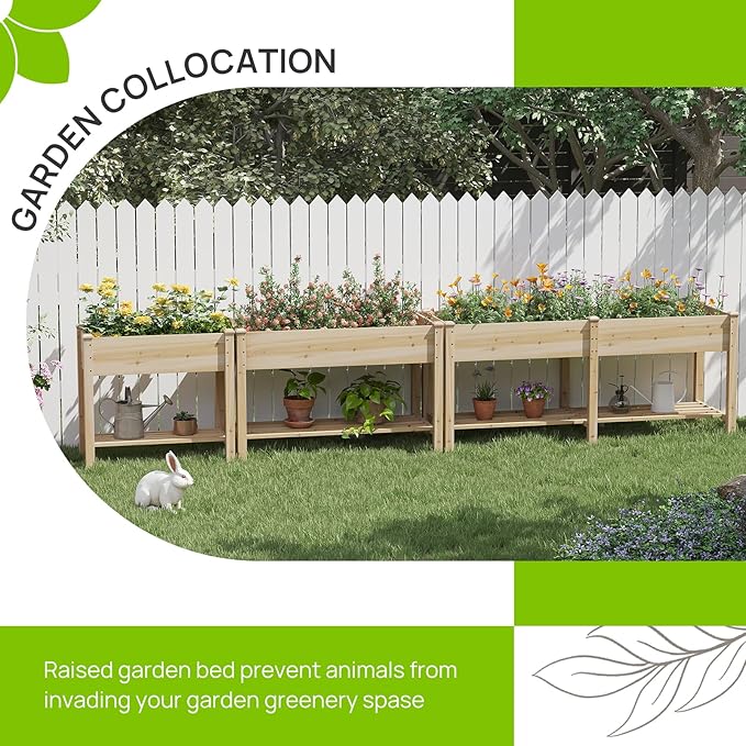 Raised Garden Bed, Planter Box with Storage Shelf, Elevated Wooden Planter Box with Legs, Garden Planter for Backyard, Patio, Balcony, Natural Wood (Natural, M)