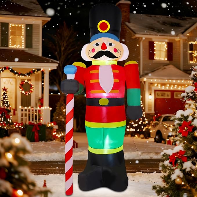 yofit 8 FT Christmas Inflatable Nutcracker Soldier Outdoor Decorations, Blow Up Decorations Santa Soldier with LED Lights for Yard Lawn Garden Holiday Party