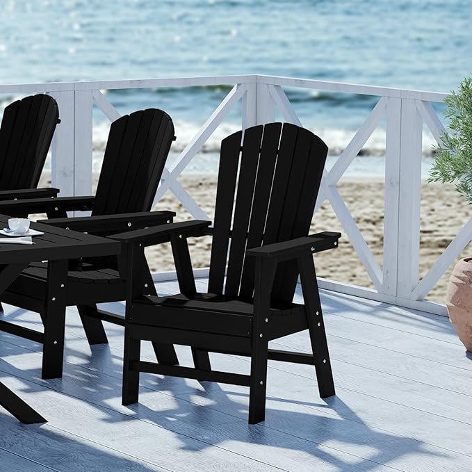 WestinTrends Dylan Dylan Outdoor Patio Shell-Back Adirondack Dining Chair Weather Resistant Black