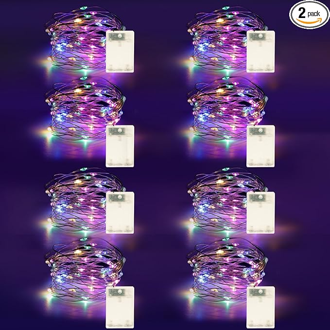 Fairy Lights Battery Operated String Lights 16.4ft 50LED Flashing and Constant Light Waterproof Silver Wire for Christmas DIY Party Wedding Decoration (Multicolor, 8 Pack)