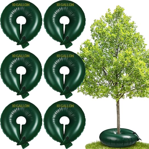 Foaincore 6 Pcs 10 Gallon Heavy Duty Tree Watering Ring PVC Drip Irrigation Deep Tree Root Watering Bag Round Trees Slow Release Water Pouch Planting Drip Irrigation Rings for Gardening Supply(Green)