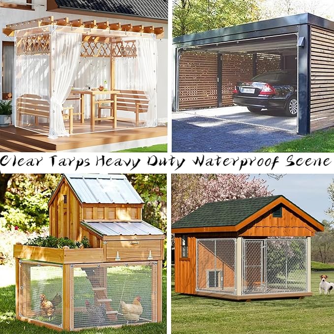 Clear Tarps Heavy Duty Waterproof 8x20ft Clear Tarp with Grommets 14mil Thickened Transparent Tarpaulin Tear Resistant for Patio Pergola Garden Canopy, Rainproof, Wind-Proof, Anti-Tear