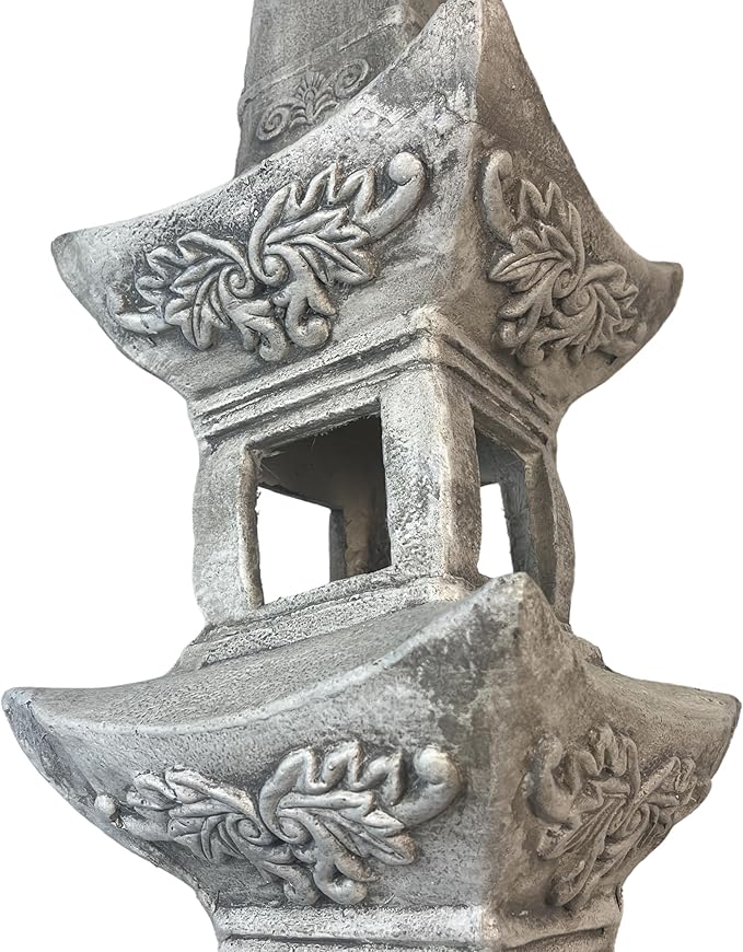 GRASOLAR 35.5’’High Asian Zen Pagoda Magnesium Oxide Tall Lantern Statue Outdoor Sculpture for Garden Backyard Decor Pagoda Statue Miniature Tower Lantern Landscape Garden Decoration