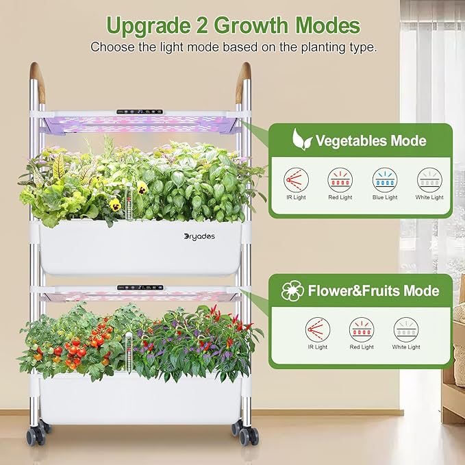 Indoor Garden Hydroponic Growing System with 54 Pods Herbs Garden Kit with 30W Led Grow Light Large Movable 2-Layer Floor-Standing Hydroponic Gardening System Planter Grower for Vegetable Fruit