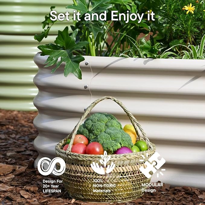 Raised Garden Bed 10x2x1 | 8x4x1 ft, 12" Tall Metal Outdoor Planter Box, Galvanized Modular Raised Flower Beds for Vegetable, Herb, Strawberry, Zn-Al-Mg Coated Steel Long Planter - Sand Beige