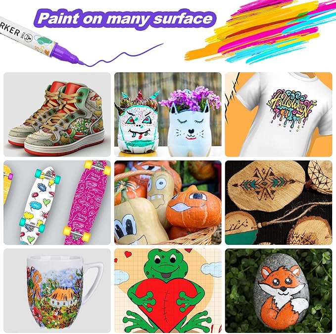 KEMYR 72 Colors Acrylic Paint Pens, Dual Tip Acrylic Paint Markers for Paper, Wood, Canvas, Stone, Rock Painting, Glass, Fabric, DIY, Ceramic, Art Supplies for Adults Drawing (Dot + Fine)