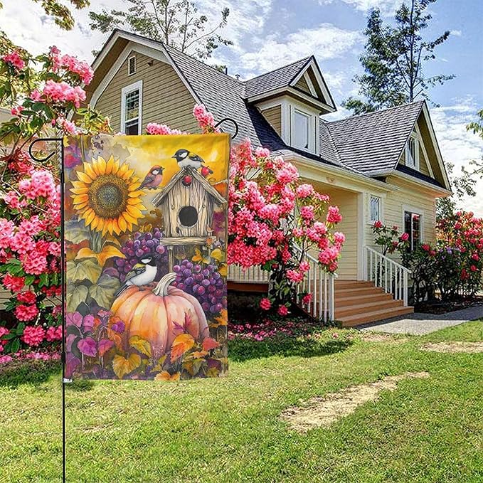 Fall Thanksgiving Pumpkin Garden Flag Vertical Double Sided Outdoor Yard Flags 12.5x18 Inch Burlap Banners for House Lawn