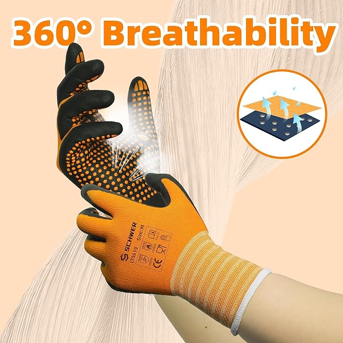 Schwer 3 Pairs Safety Work Gloves Micro-Foam Nitrile Coated, Level 4 Abrasion Resistant Nylon Working Gloves with Micro Dot Grip, Touchscreen, Used for General Use, Gardening, Mechanic, LT5619, L
