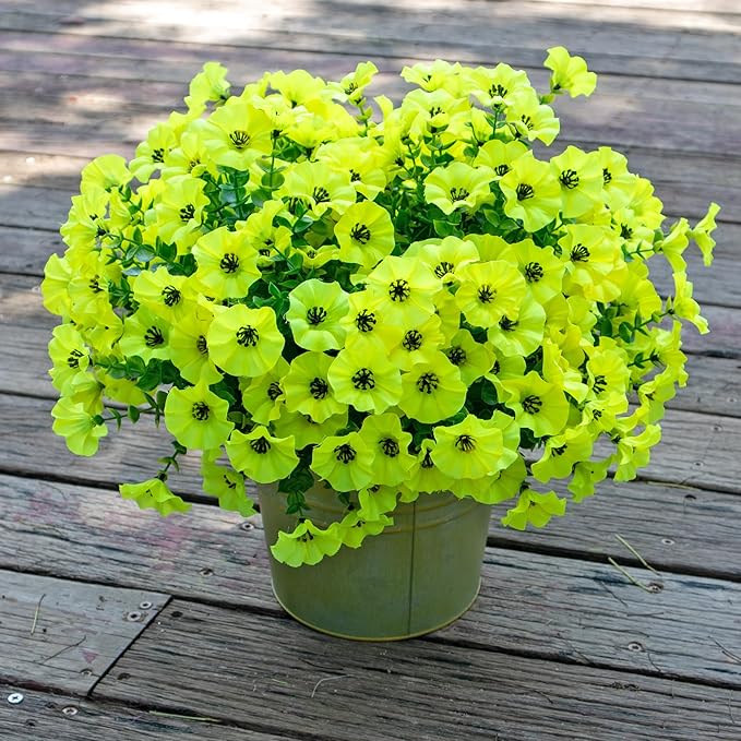 VDVST Artificial Flowers for Outdoors,UV Resistant Artificial Outdoor Flowers,Not-Fading Faux Flowers for Outdoor Planters Front Door Porch Yard Patio Garden Home Decor,12 Bundles (Yellow)