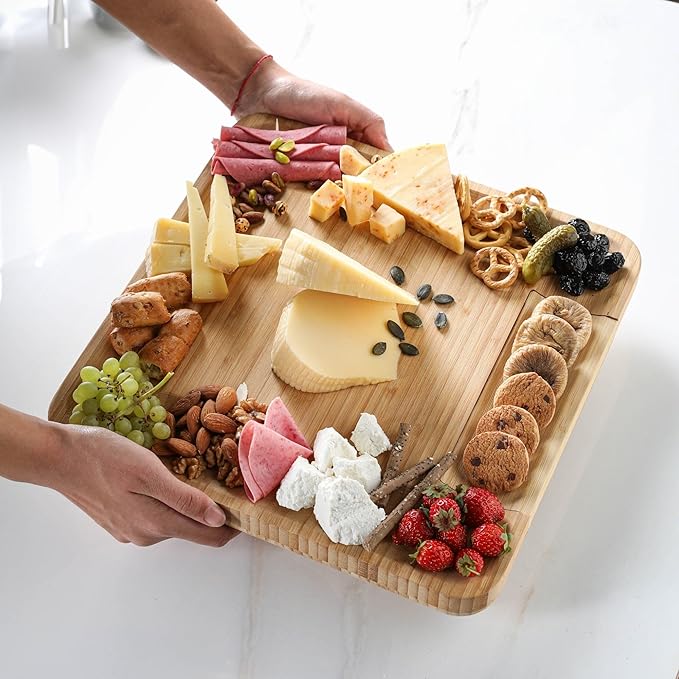 Personalized Charcuterie Board Set, Custom Engraved Bamboo Cheese Board, Christmas, Wedding and Housewarming Gift for Couples, Anniversary and Bridal Shower (1 DRAWER)
