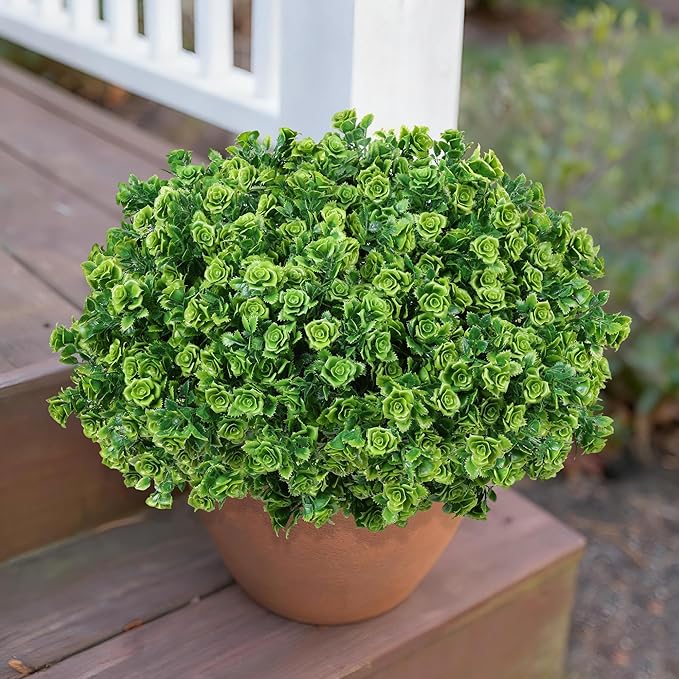Artificial Fake Outdoor Plants for Spring Summer Decoration, 12 Bundles Fake Plastic Roses UV Resistant Look Real Faux Plants for Planter Outside Front Door Porch Patio Balcony Garden Indoor Yard Urn