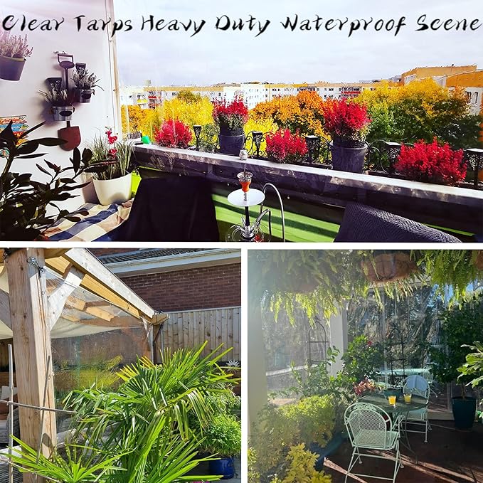 Clear Tarps Heavy Duty Waterproof, Clear Tarps with Grommets Reinforced Edge 6x10ft,14mil Thickened Tear Resistant Vinyl Tarp for Outdoor Porches Home Garden