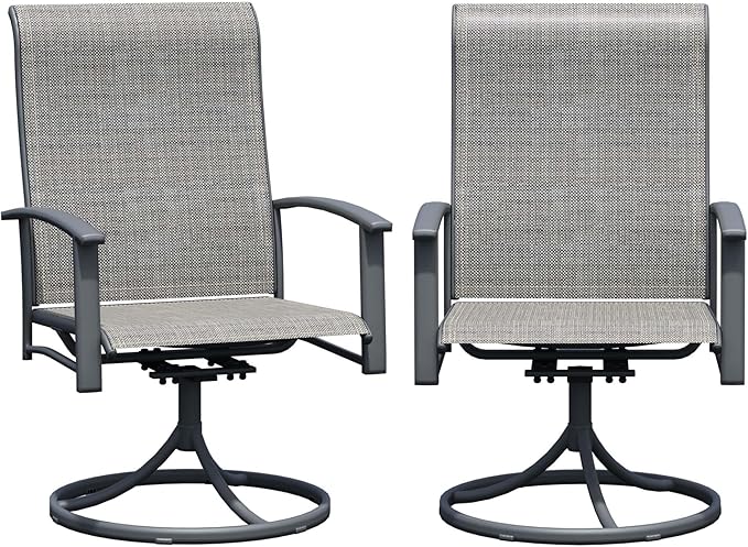 Patio Swivel Chairs Set of 2, All-Weather Metal Outdoor Dining Set with Breathable Mesh Seat, Lightweight Gray Swivel Bistro Chairs for Garden, Deck, Porch - Cool & Comfortable Relaxation