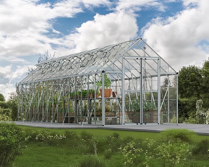 Palram - Canopia Snap & Grow 8 Ft. x 32 Ft. Greenhouse Kit Hobby DIY Walk In Green House Heavy Duty Polycarbonate, Aluminium Frame, with Lockable Door and Vent for Outdoors, Garden, Backyard In Silver
