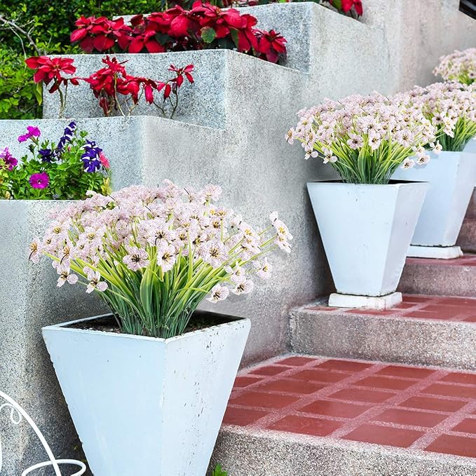 JEMONG 30 Bundles Artificial Flowers Outdoor UV Resistant Fake Flowers No Fade Faux Plastic Plants Garden Porch Window Box Decorating(White)