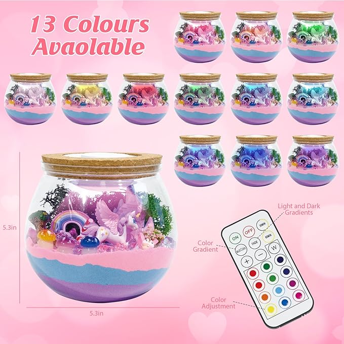 lonfypeng Unicorn Terrarium Crafts Kit for Kids-LED Night Light Up & Remote Unicorn Birthday Gifts Toys for Girls Ages5 6 7 8 9 10 Year Old-Christmas Gifts for Girls